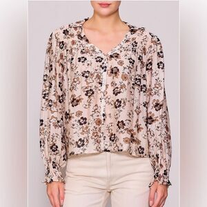 NWOT Melloday Floral Print Blouse Cream and Brown | Size XS